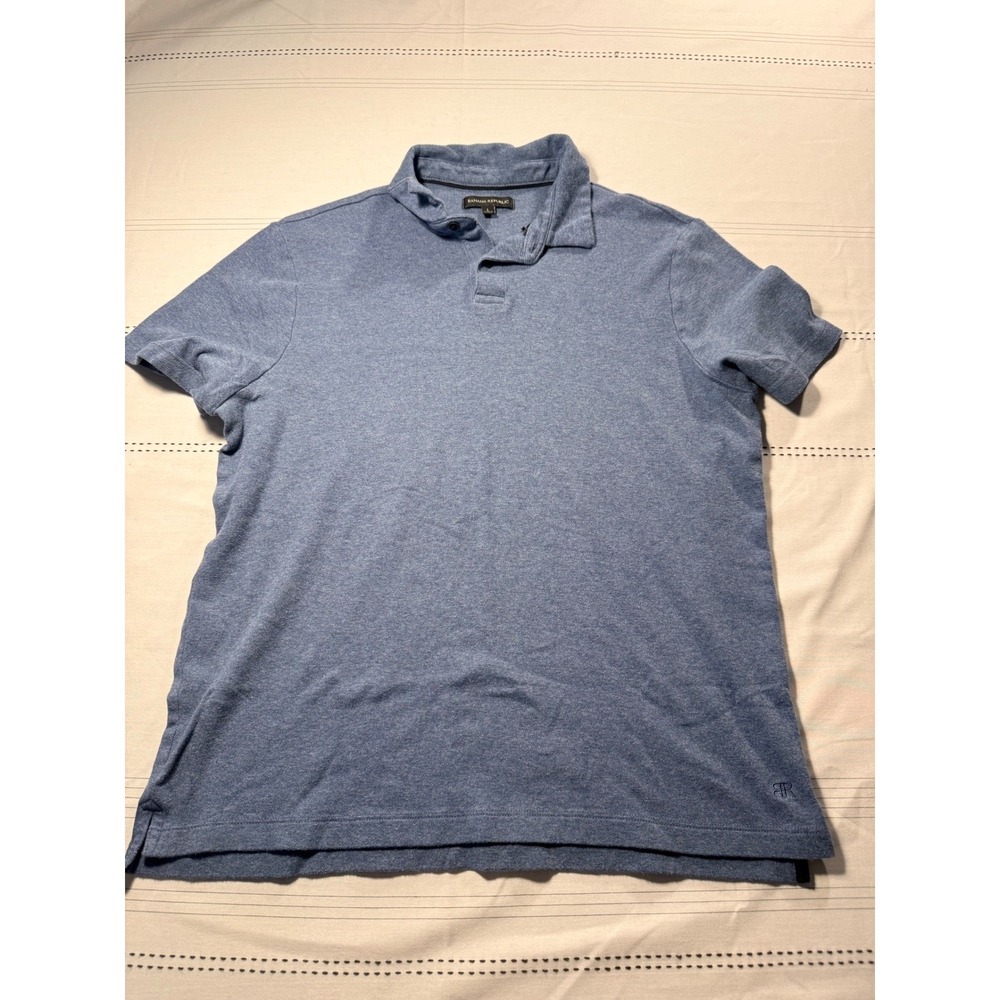 Banana Republic Mens Blue Heather Short Sleeve Polo Shirt Large Logo Pique